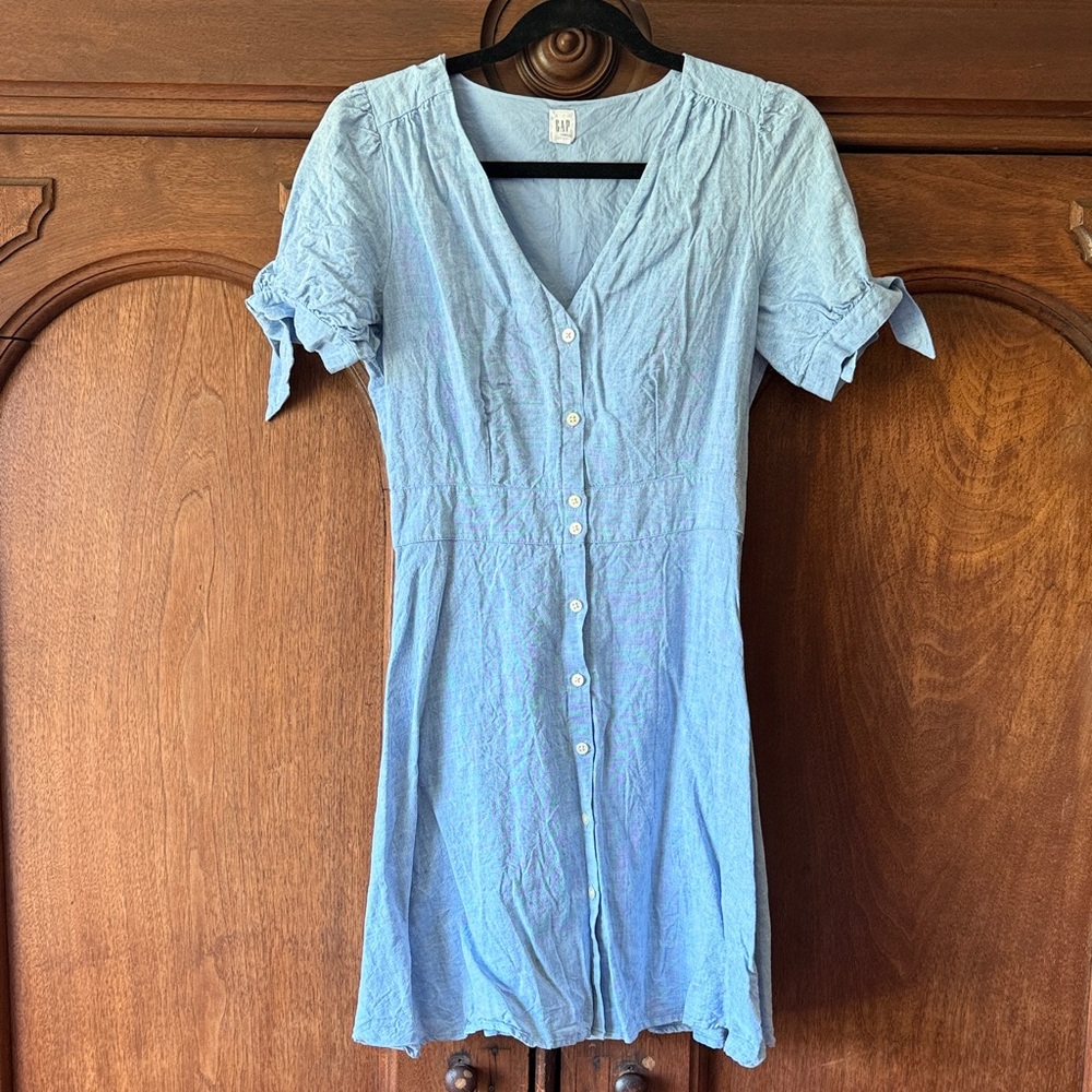 Gap Light Blue Linen-Blend Dress